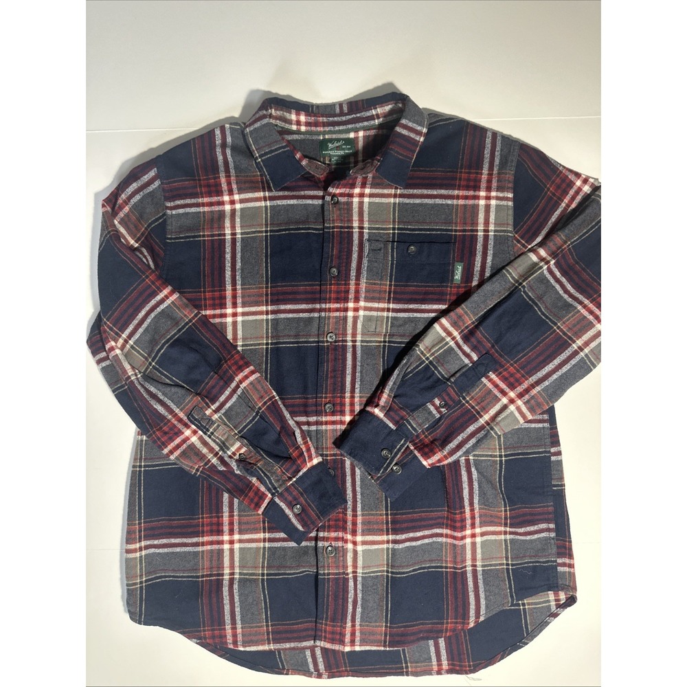 WOOLRICH Shirt Mens XL Flannel Tartan Plaid Button Up Long Sleeve Cotton Red